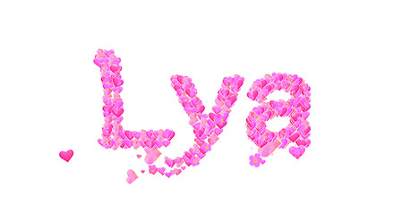 Lya female name set with hearts type design