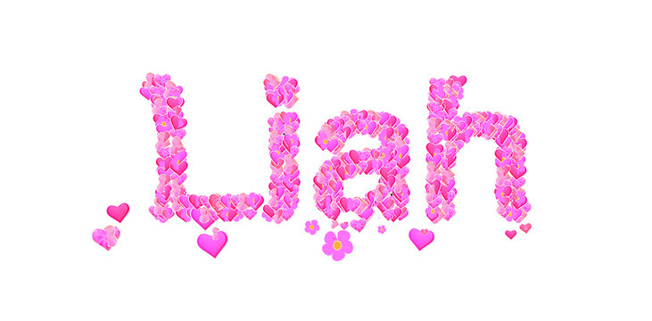 Liah female name set with hearts type design