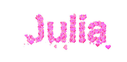 Julia female name set with hearts type design - obrazy, fototapety, plakaty