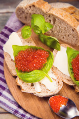 red caviar on bread
