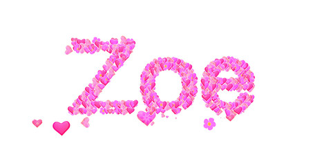 Zoe female name set with hearts type design