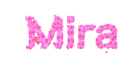 Mira female name set with hearts type design