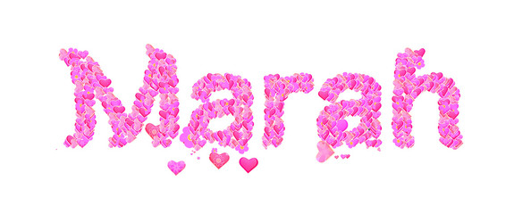 Marah female name set with hearts type design