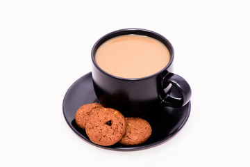 Cup of coffee and cookies composition isolated over the white ba