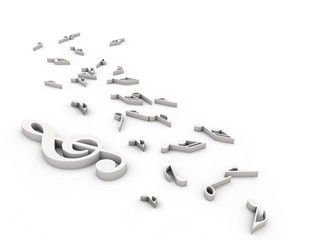 3D black notes on the white background