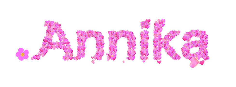 Annika female name set with hearts type design
