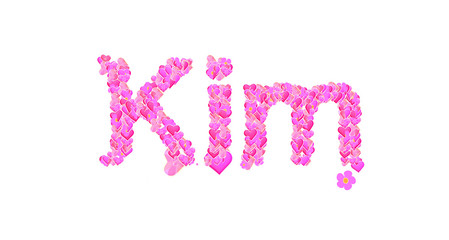 Kim female name set with hearts type design