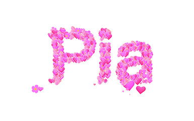 Pia female name set with hearts type design