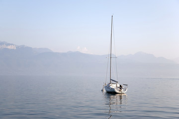 Yacht on Lake Geneva; Lausanne; Switzerland