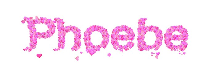 Phoebe female name set with hearts type design