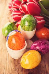 Easter background with colorful eggs