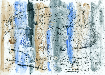 Abstract background. Blue, black and beige paint.