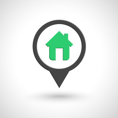 House icon as map pin concept. Map pointer design for real estate.