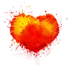 Vector trendy watercolor grunge paint splash heart on white background