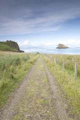 Fototapeta na wymiar Track to Duntulm Castle overlooking Tulm Bay, Isle of Skye, Scotland, UK