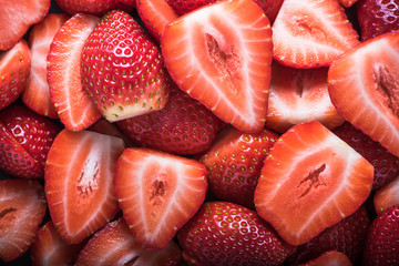 Fresh whole and halves strawberries