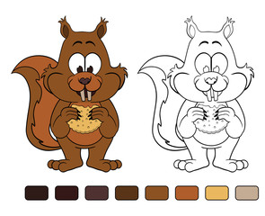 Squirrel with cookie. Coloring book