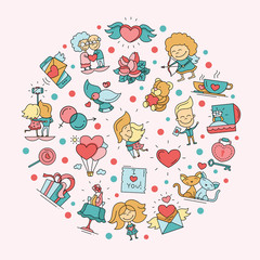 Fototapeta premium Flat design Valentines day love and romance icons postcard