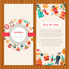 Flat design wedding and marriage invitation card template