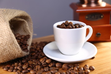 manual coffee grinder ,beans and cup