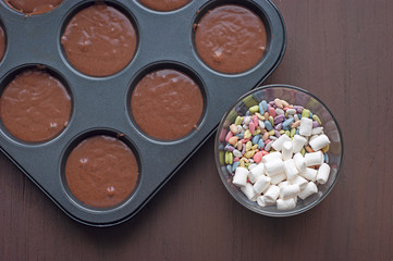 Bakeware on a dark wooden background