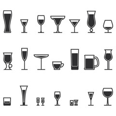 Alcohol bar glasses icon set