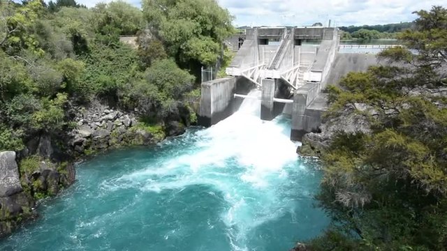 Aratiatia Rapids Dam opened spill gates. It's the first hydroelectric power station on the Waikato River, and is located 13 kilometres (8.1 mi) downstream of Lake Taupo.