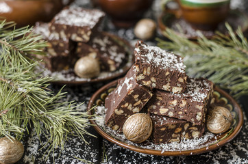 Obraz na płótnie Canvas Chocolate fudge with nuts from Nigella Lawson 