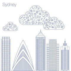 Fototapeta premium Icons Internet programs and social networking in the city