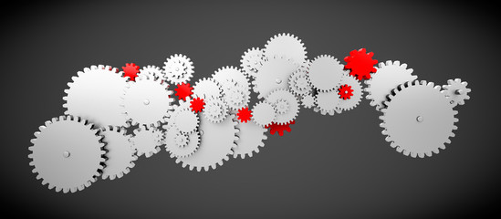 Zahnräder in einem großen Getriebe