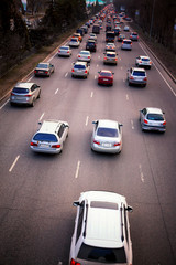 Traffic jam with rows of cars