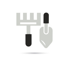 Color illustration of rake and shovel