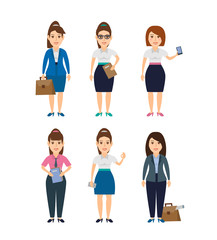 Fototapeta premium young business woman characters set isolated on white background