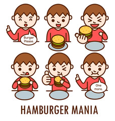 Man eat hamburger in six step.