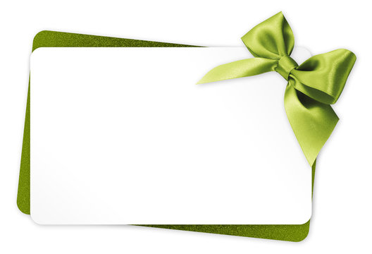 gift card with green ribbon bow Isolated on white background