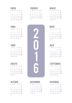 Calendar 2016. Week starts from Monday.
