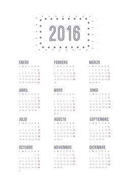 Calendar 2016. Week starts from Monday.
