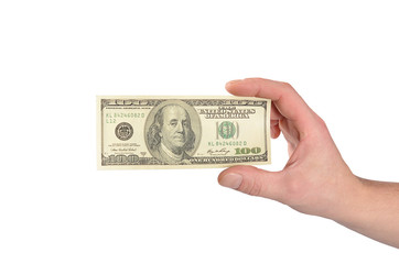 Dollars in a man's hand isolated on white