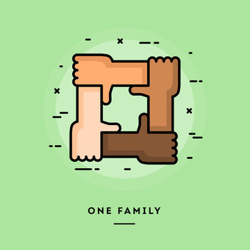 One family, flat design thin line banner, usage for e-mail newsletters, web banners, headers, blog posts, print and more