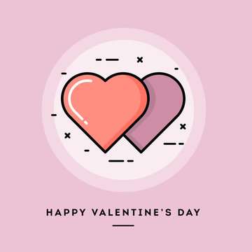 Happy Valentine's day, flat design thin line banner, usage for e-mail newsletters, web banners, headers, blog posts, print and more