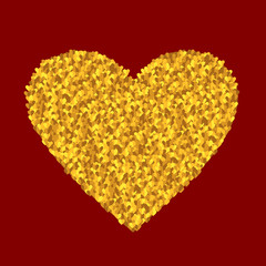 Valentine's day card. Big Golden heart made of sparkling little hearts