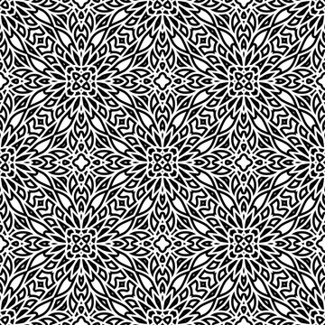 Black and white swirly ornament, seamless pattern