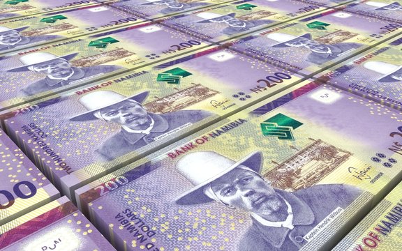 Namibian dollars bills stacks background. Computer generated 3D photo rendering.