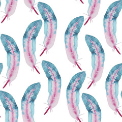 Watercolor pattern with feathers