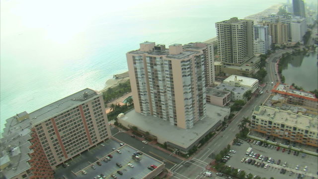 Aerial shot of the coastline of Miami.