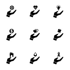 Vector black insurance hand icon set. Insurance Hand Icon Object, Insurance Hand Icon Picture, Insurance Hand Icon Image - stock vector