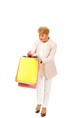 Happy business woman holging shopping bags