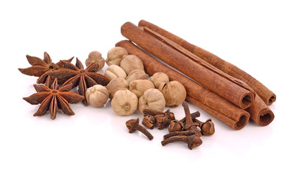 Various spices on a white background