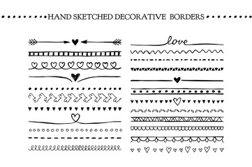 Vector vintage borders and scroll elements. Hand drawn vector design elements - 100359578