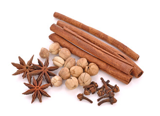 Various spices on a white background